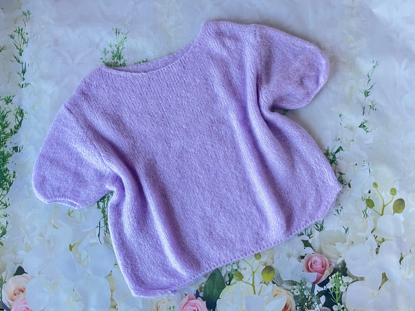 Pulover Coollars dama femeie pufos calduros modern larg tricotat mov Giulia maneca scurta mohair lana, Pulover mohair, pulover lana, plover cu maneca scurta