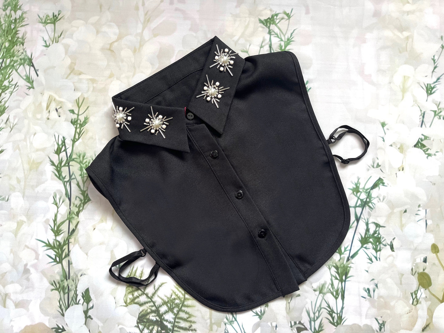 Guler camasa detasabil dama femeia modern Blanche negru margele cristale office birou Coollars