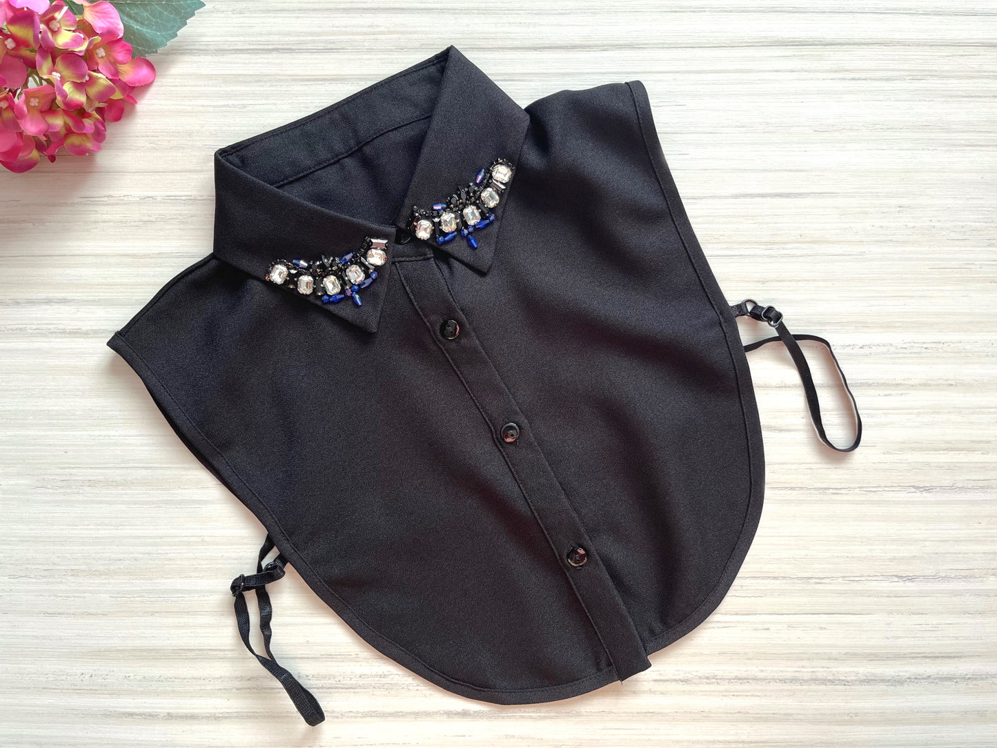 guler camasa detasabil Abby negru pietre cristale birou office casual elegant Coollars