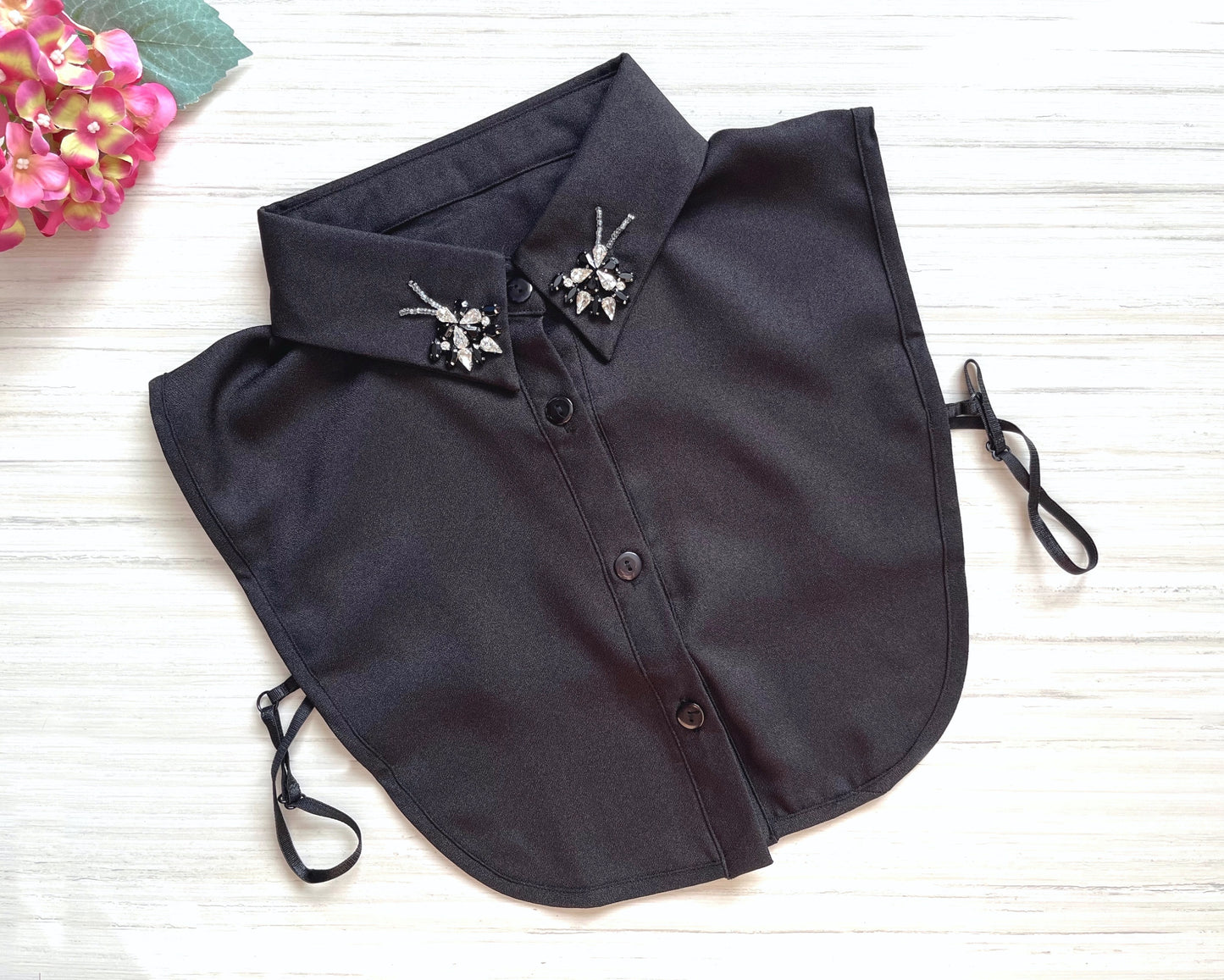 guler camasa detasabil Mina negru pietre cristale birou office casual elegant Coollars