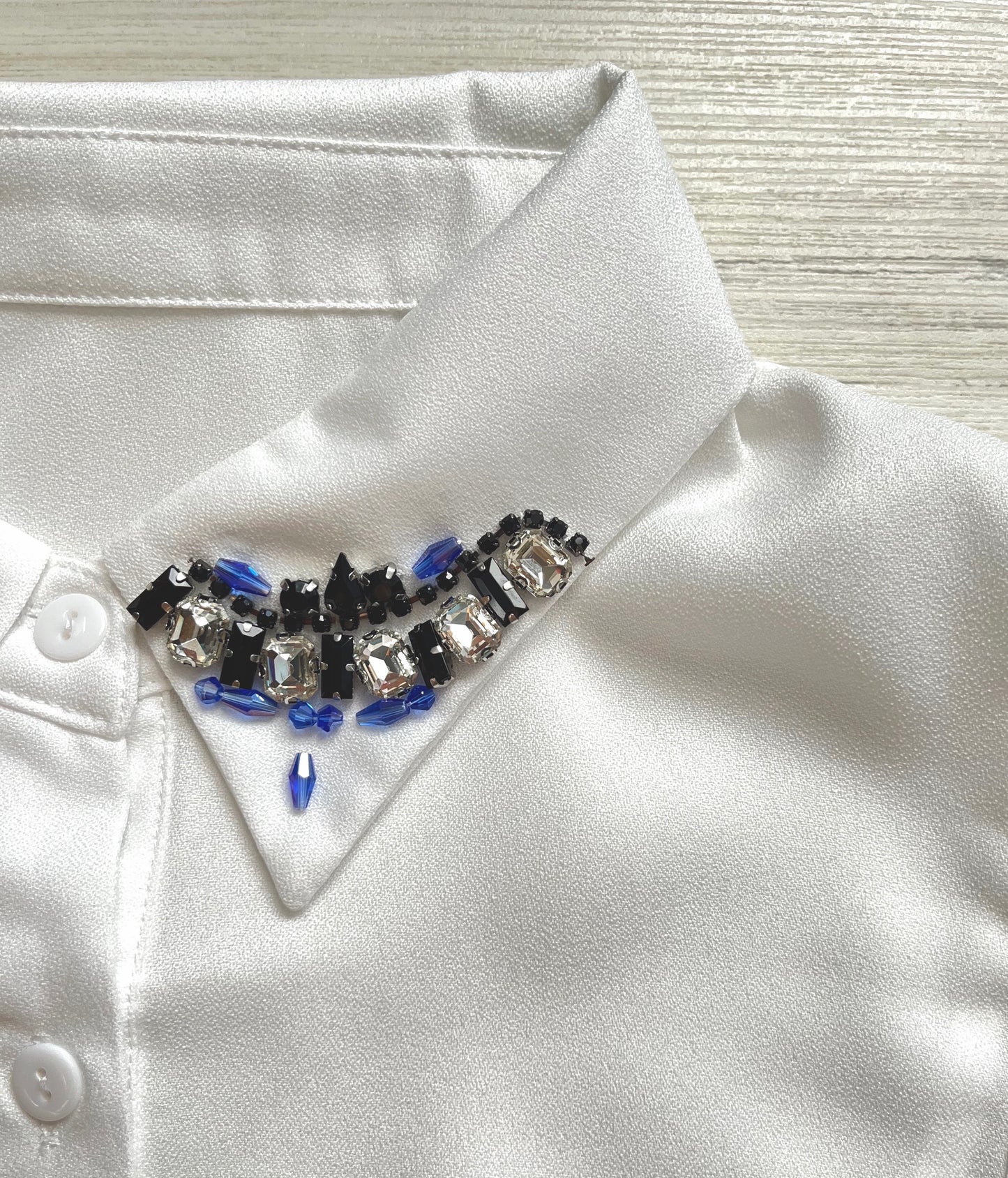 guler camasa detasabil Abby alb pietre cristale birou office casual elegant Coollars
