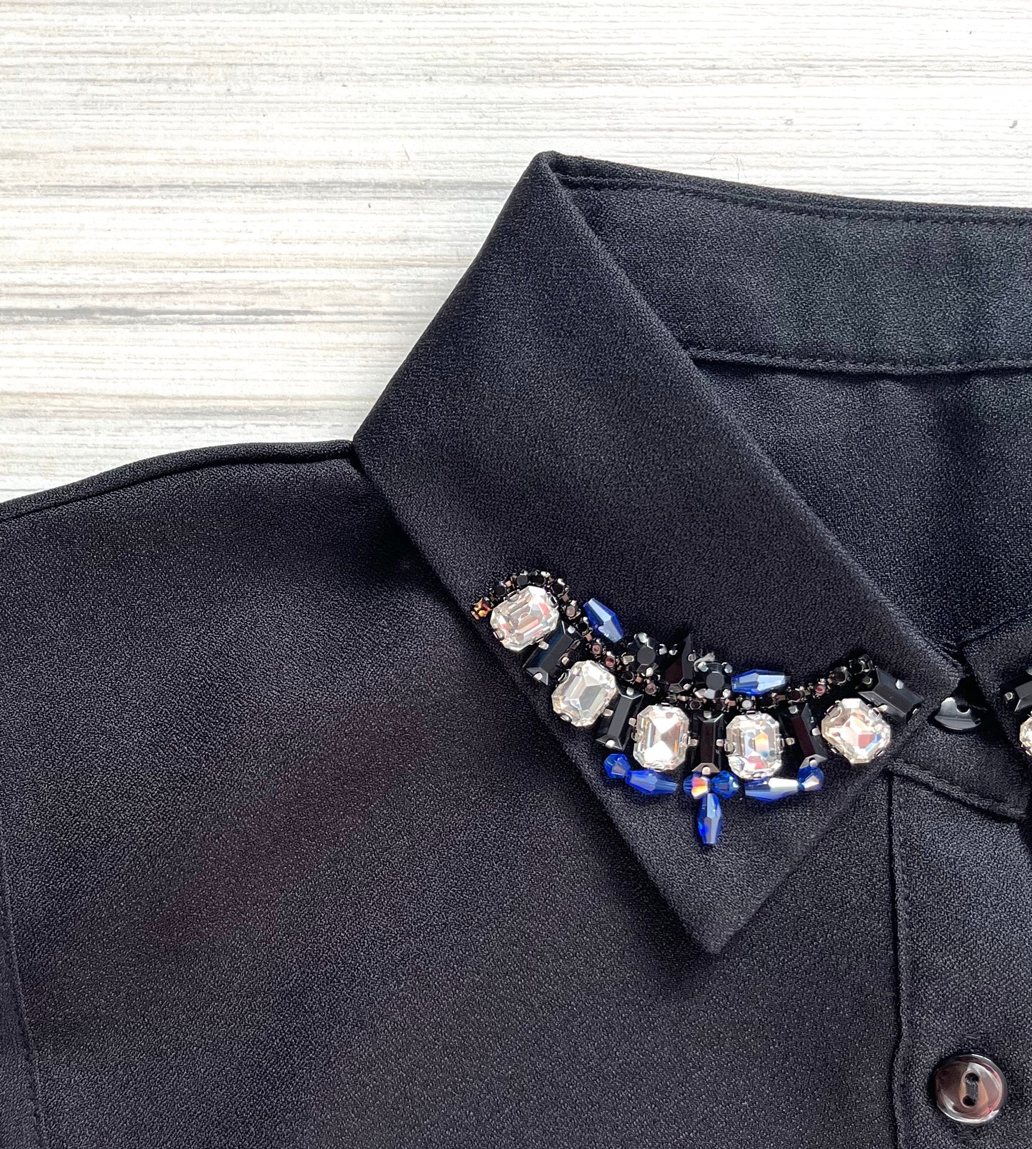guler camasa detasabil Abby negru pietre cristale birou office casual elegant Coollars
