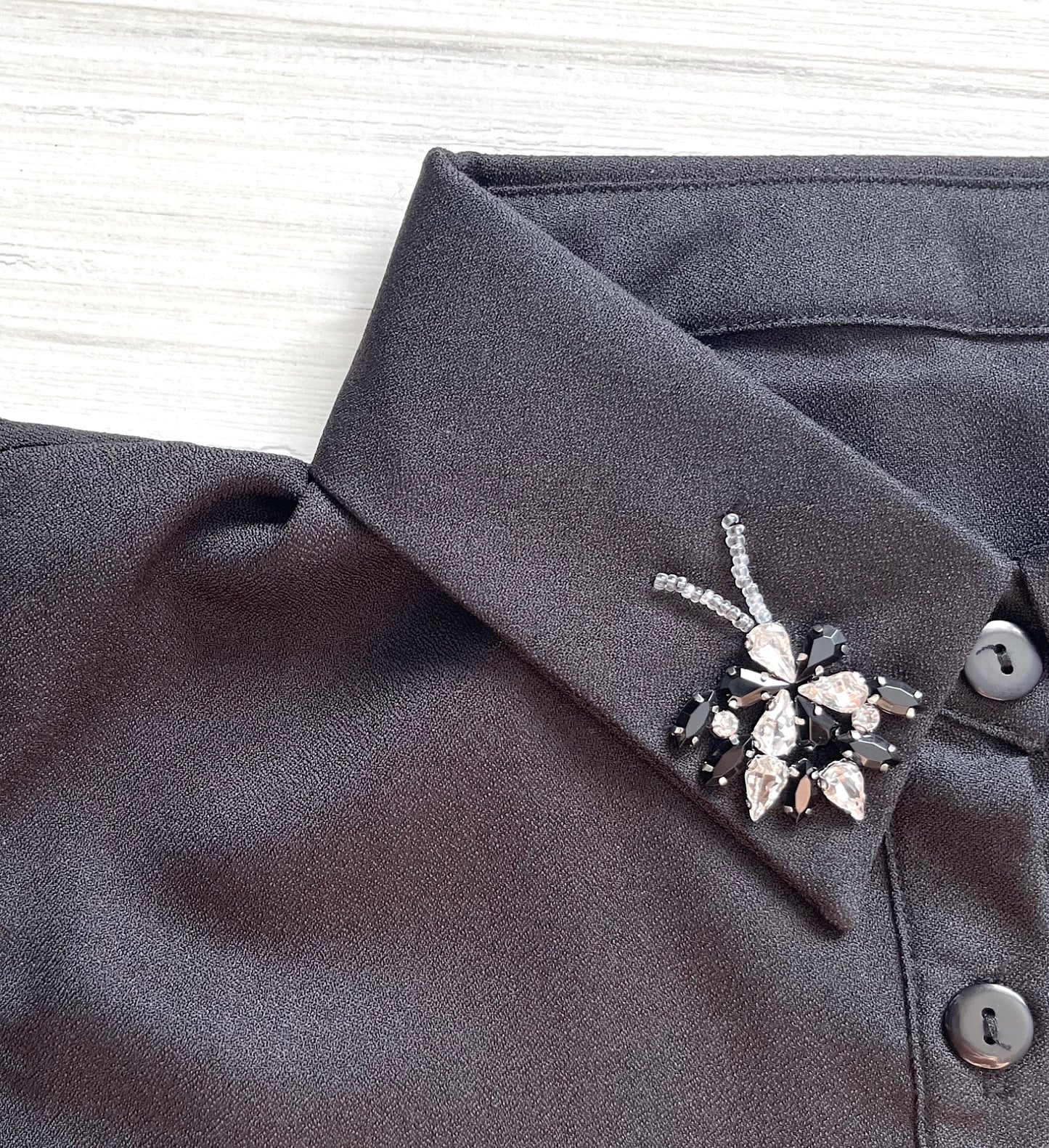 guler camasa detasabil Mina negru pietre cristale birou office casual elegant Coollars